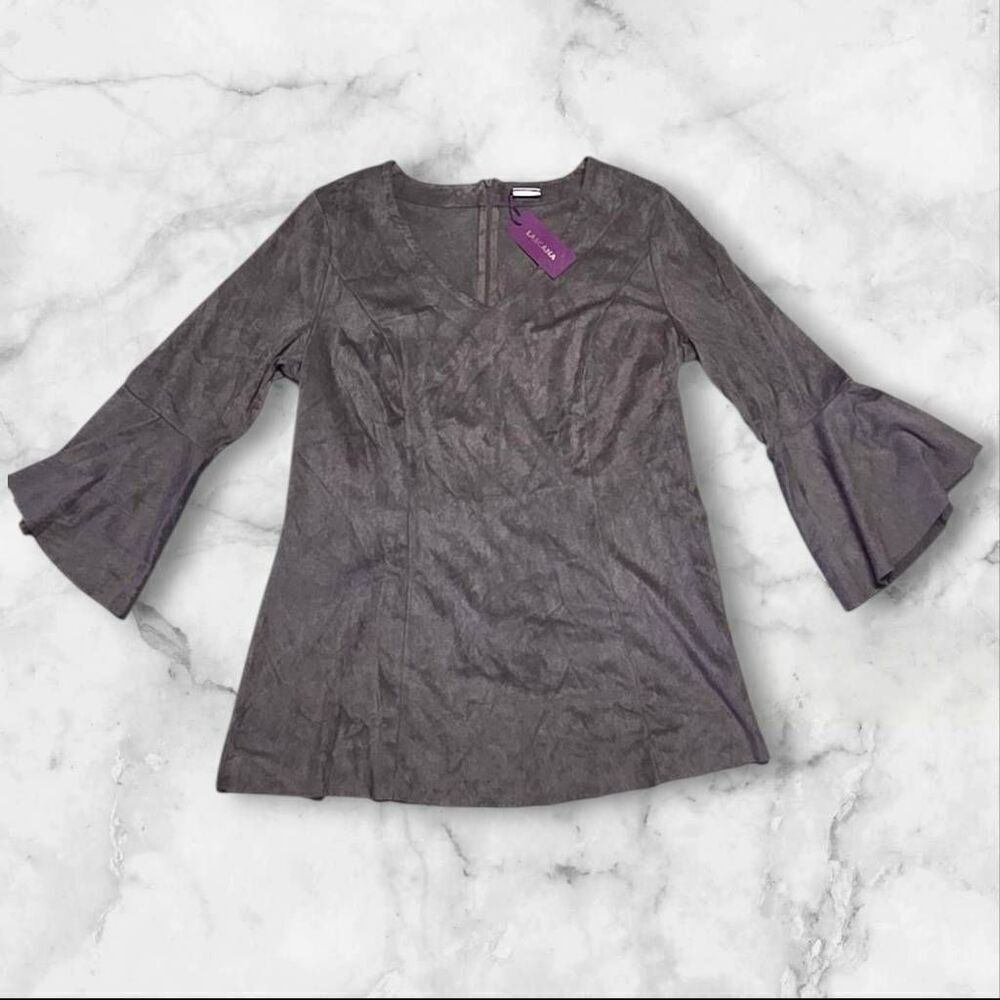 Lascana Medium Suede Gray Long Sleeve Flared